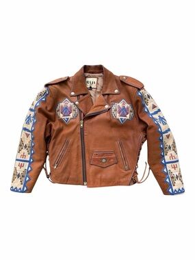 Vintage BAJA Trading Co Leather Jacket Southwestern Western Biker Men’s M
